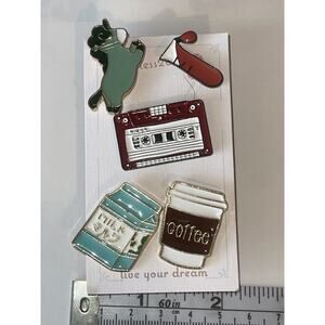 Lot Of 5 Pins Brooches Pin Mask Horse Beaker Science Cassette Coffee Milk Latte